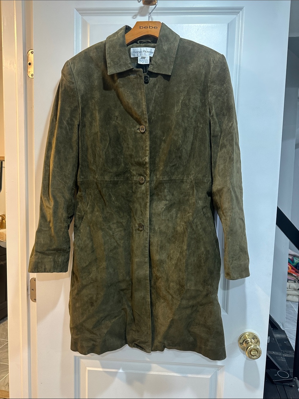 bebe Olive Green Suede Button-Front Coat